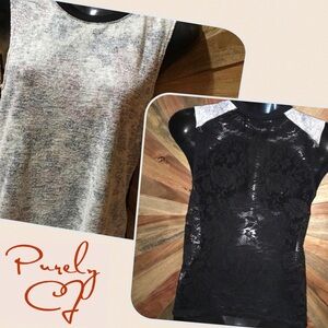 CHLOE K. Tank Top Knit Front Pale Flowers / Black Laced see-through Back Size XS